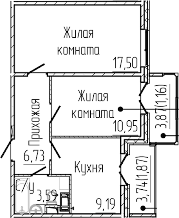 2-комнатная квартира 50.99 м², 7/8 эт., ЖК «SERTOLOVO PARK»